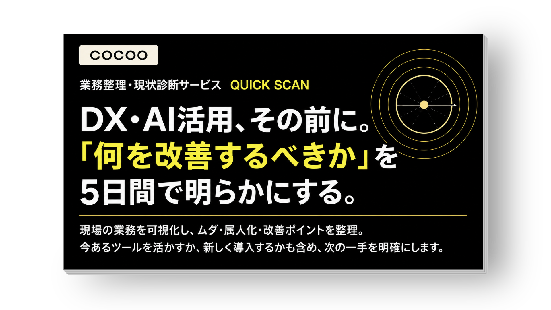 業務整理・現状診断サービス  QUICK SCAN　DX・AI活用、その前に。「何を改善するべきか」を5日間で明らかにする。